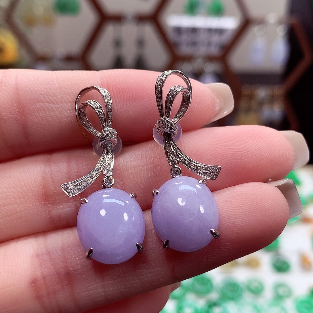 翡翠耳饰18K金镶嵌天然翡翠