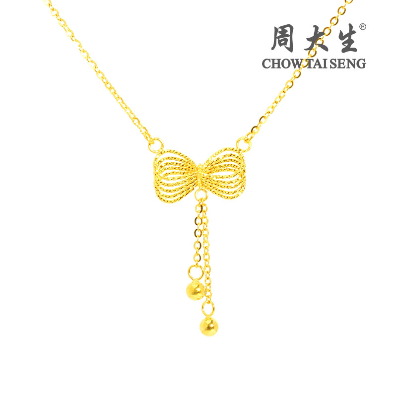 周大生花丝蝴蝶项链时尚百搭少女小众简约套链礼物