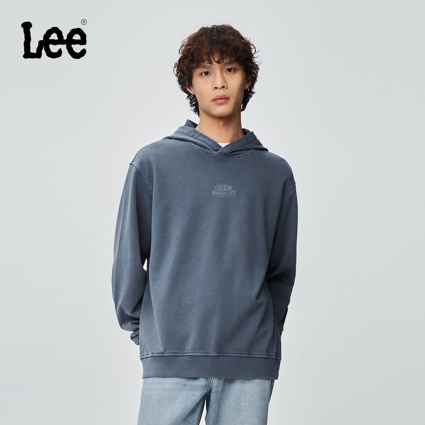 Lee25秋冬舒适版Logo印花复古男连帽长袖卫衣潮LMT010841204