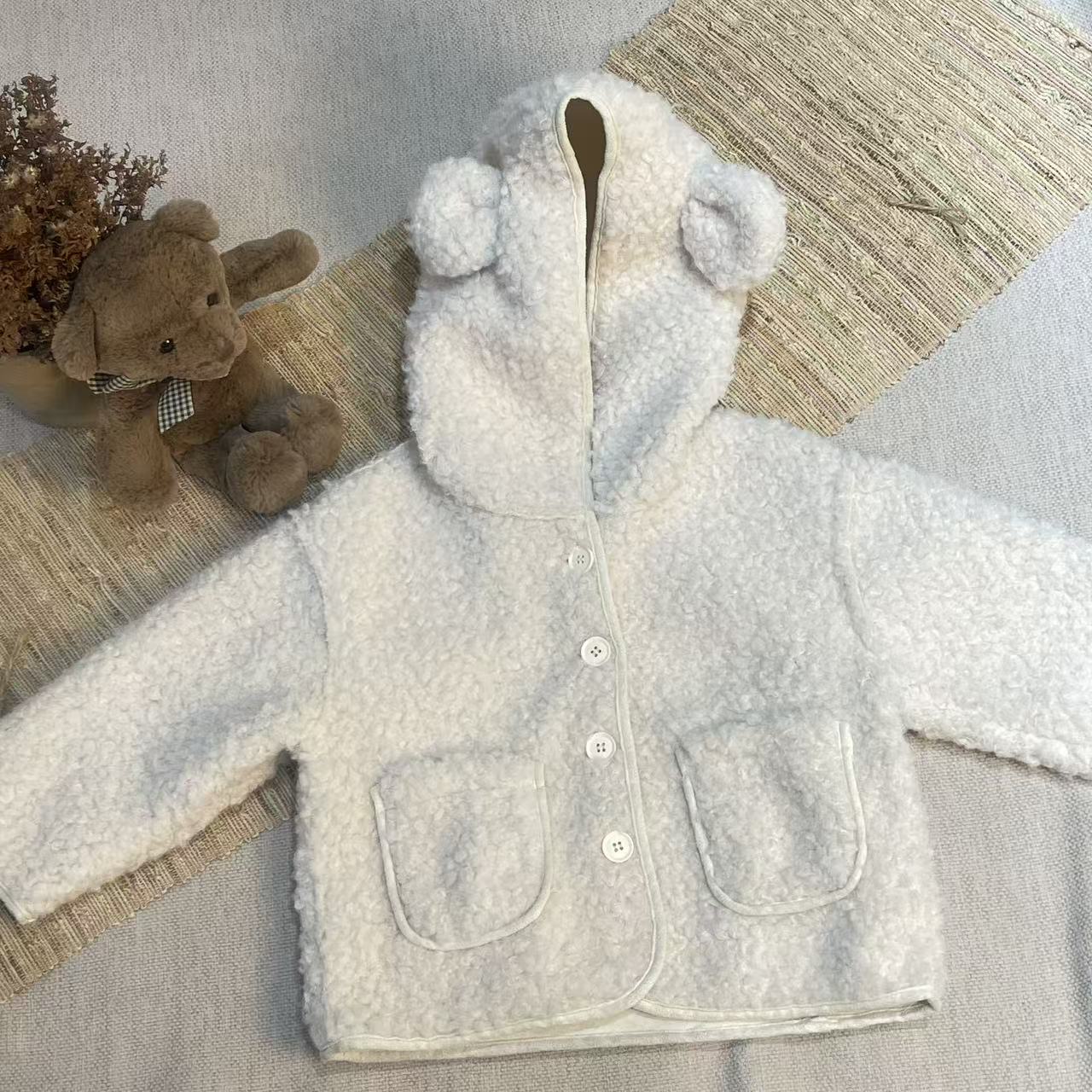 现货「可可买手集合店」小熊纯色毛呢外套#买手