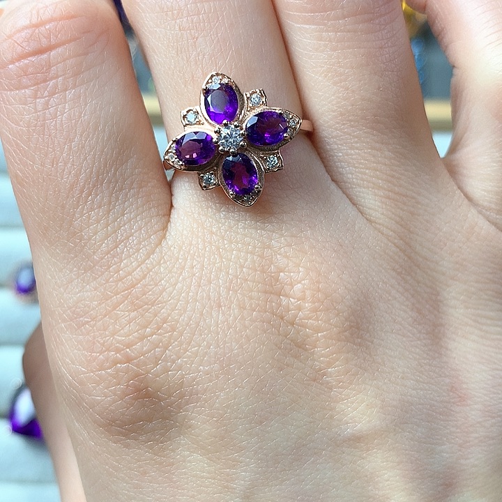 紫晶戒指银S925镶嵌天然紫水晶