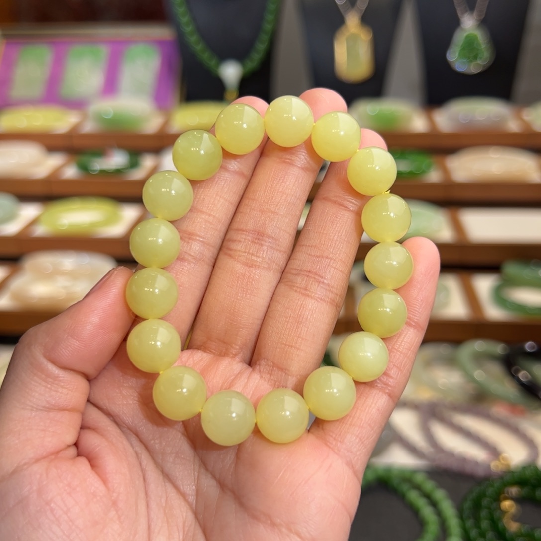 和田玉手串未镶嵌新疆若羌黄口卡11.3