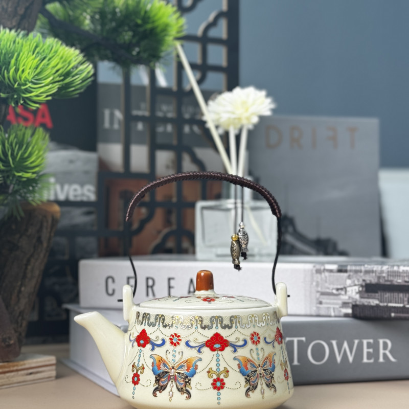 亮光黄【金线蝴蝶】提梁壶