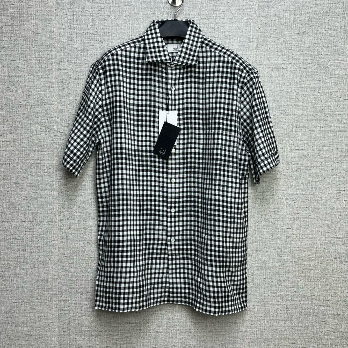 未使用 Dunhill/登喜路 男士纯亚麻休闲短袖衬衫/D3550