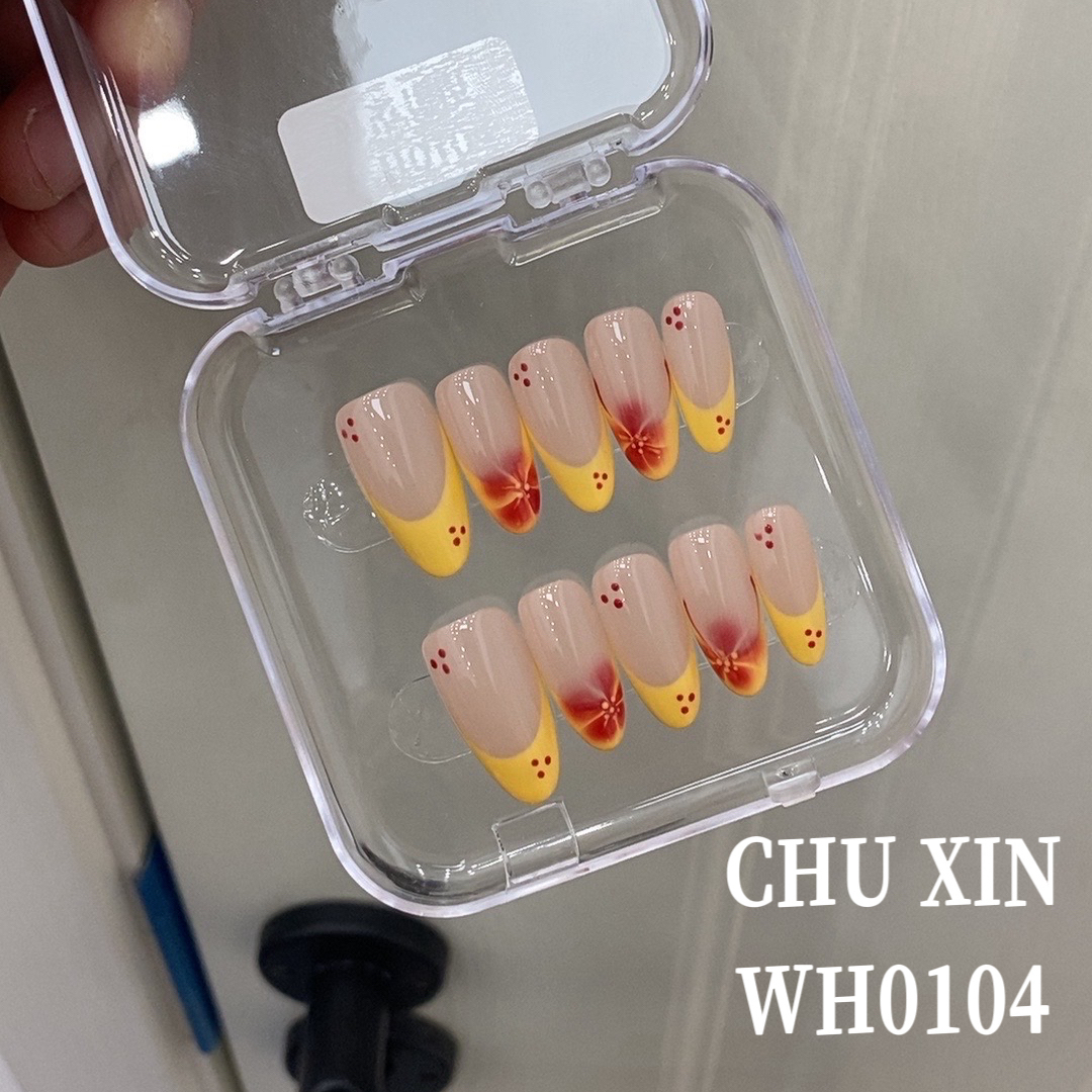【WH0104黄染花语】纯手工穿戴甲夏日清新美甲可拆卸气质显白新款