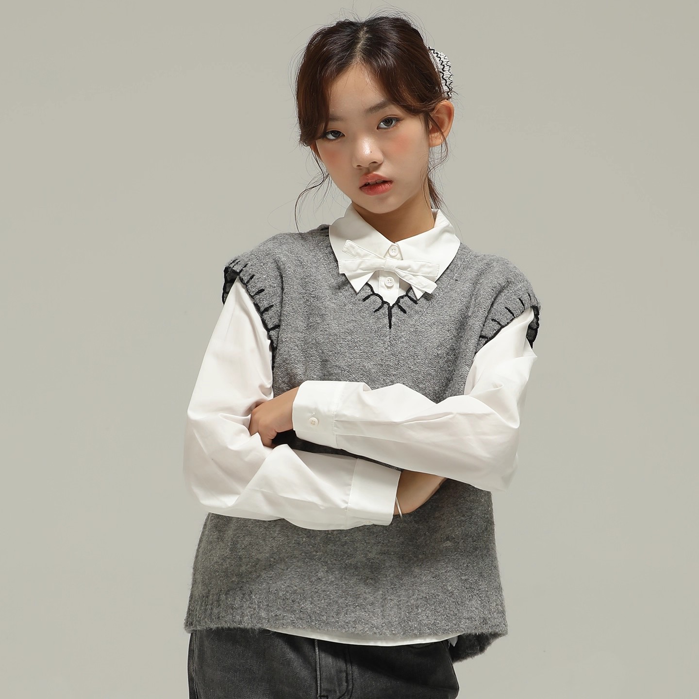 小女森女童秋冬130-170马甲背心毛衣中大童针织上衣