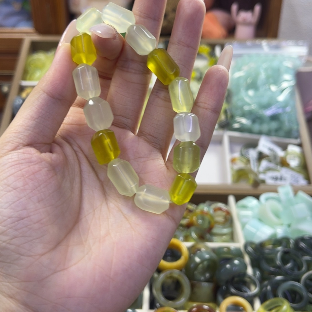 丸***子蛇纹石玉未镶嵌手镯13