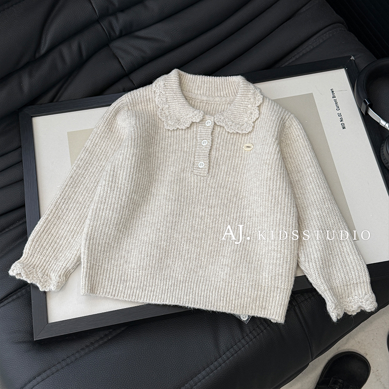 冬款儿童韩版时尚简约纯色套头两色翻领针织毛衣MPG7544-PP3