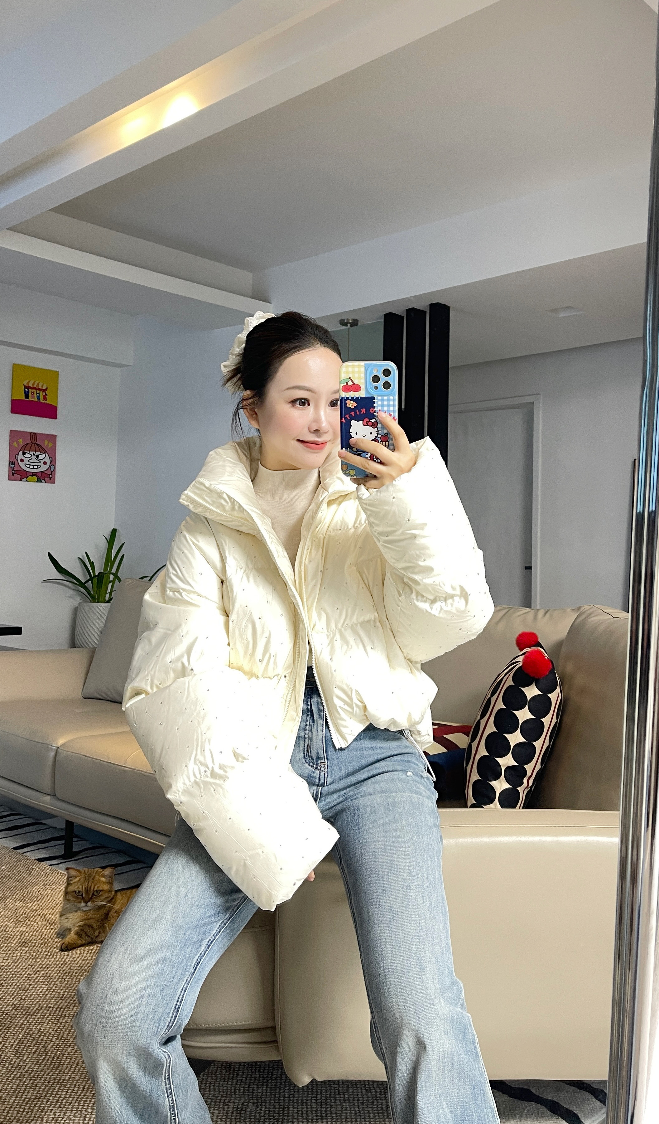 zhaoxiaopao/赵小泡氛围感爆闪满天星烫钻短款白色百搭外套