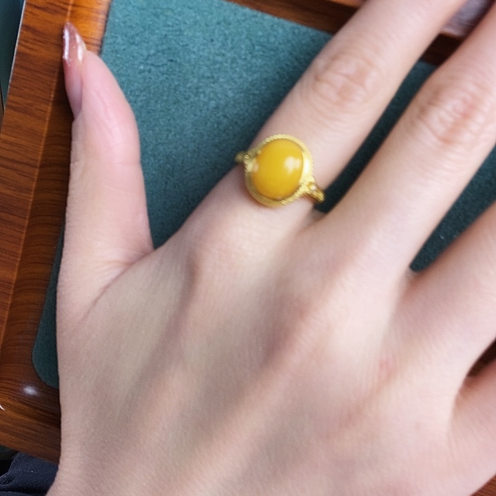 蜜蜡银S925镶嵌戒指戒指