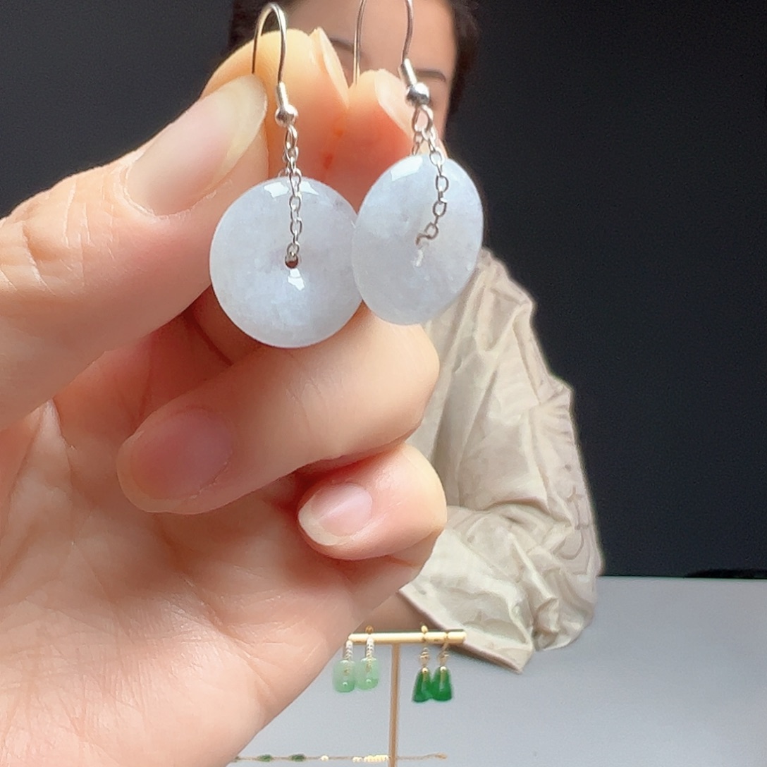 翡翠银S925镶嵌耳饰天然翡翠