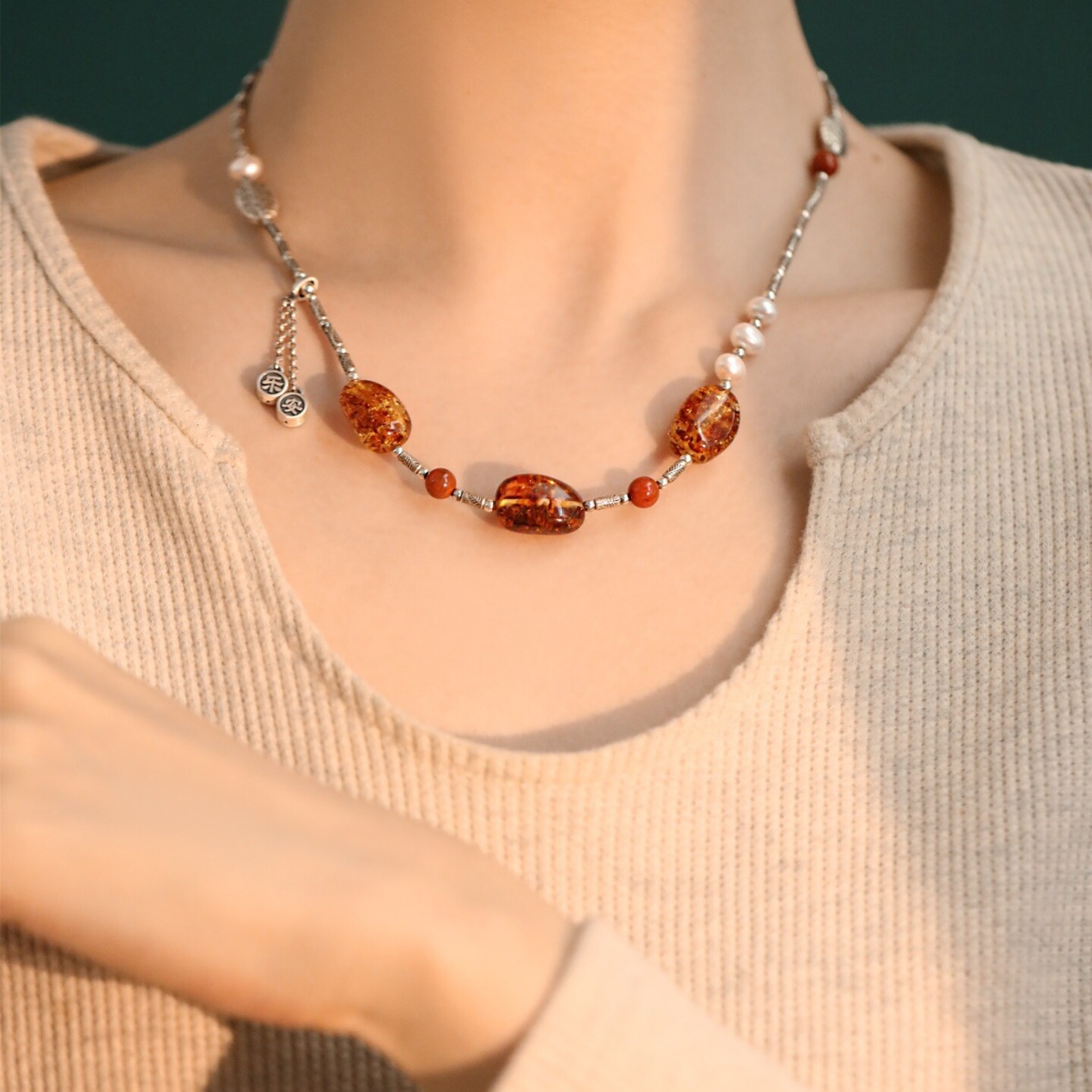 吊坠925银 S925银圆珠平安喜乐项链女111ycc