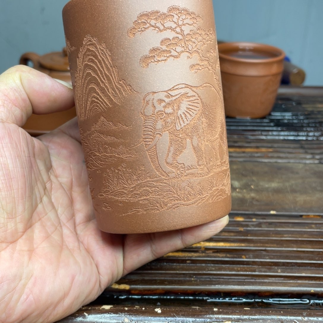 茶杯紫砂原矿底槽青大直筒杯