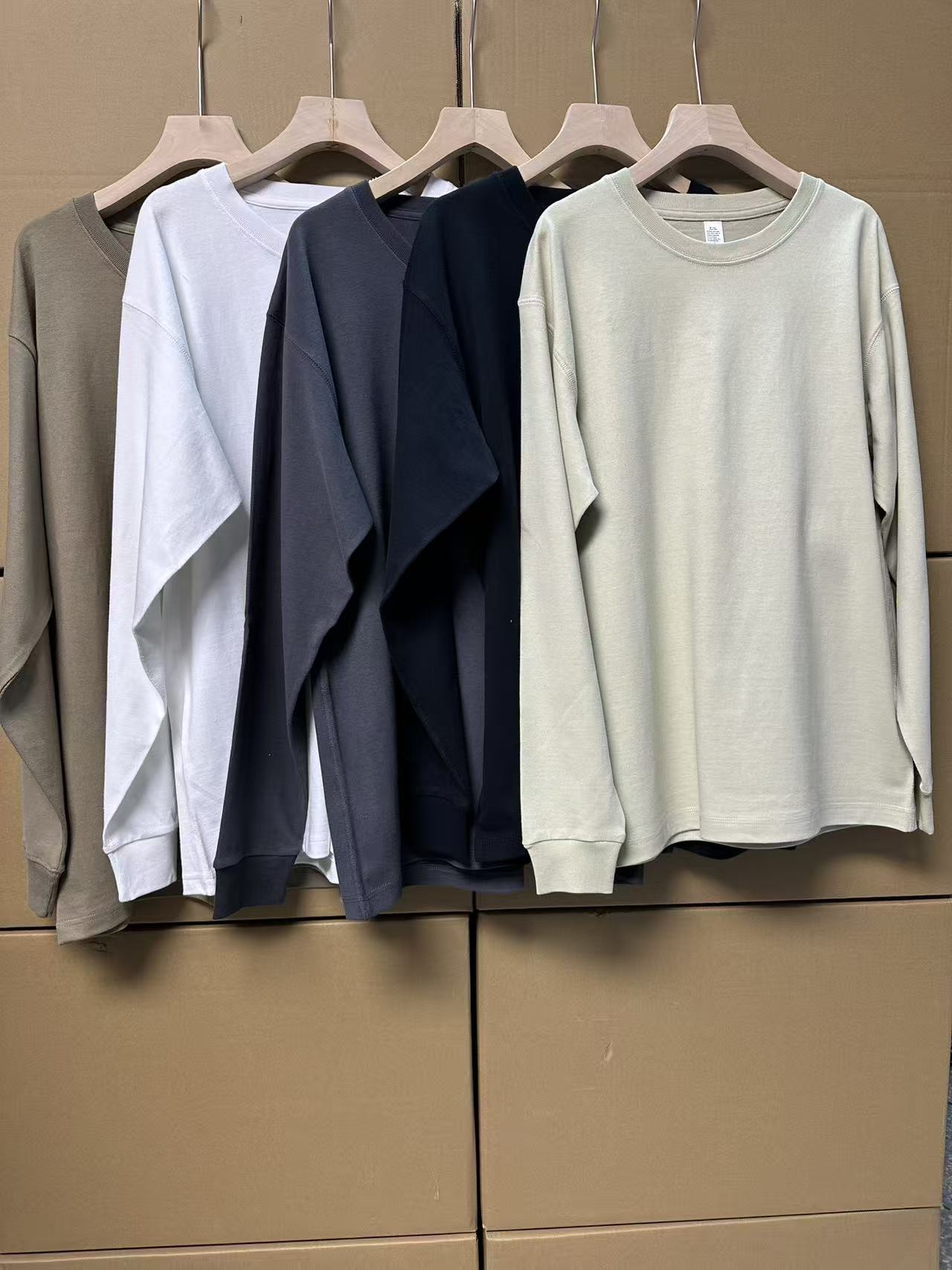 【温漫良品】男士真高克重圆领纯色长袖T恤   简约休闲百搭男T