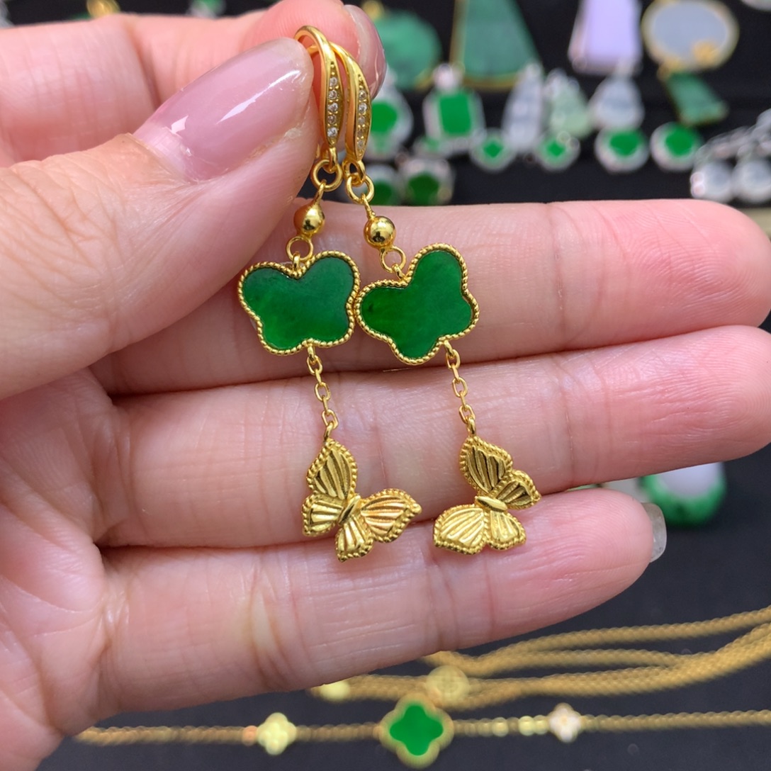 B***猪翡翠未镶嵌耳饰有色花