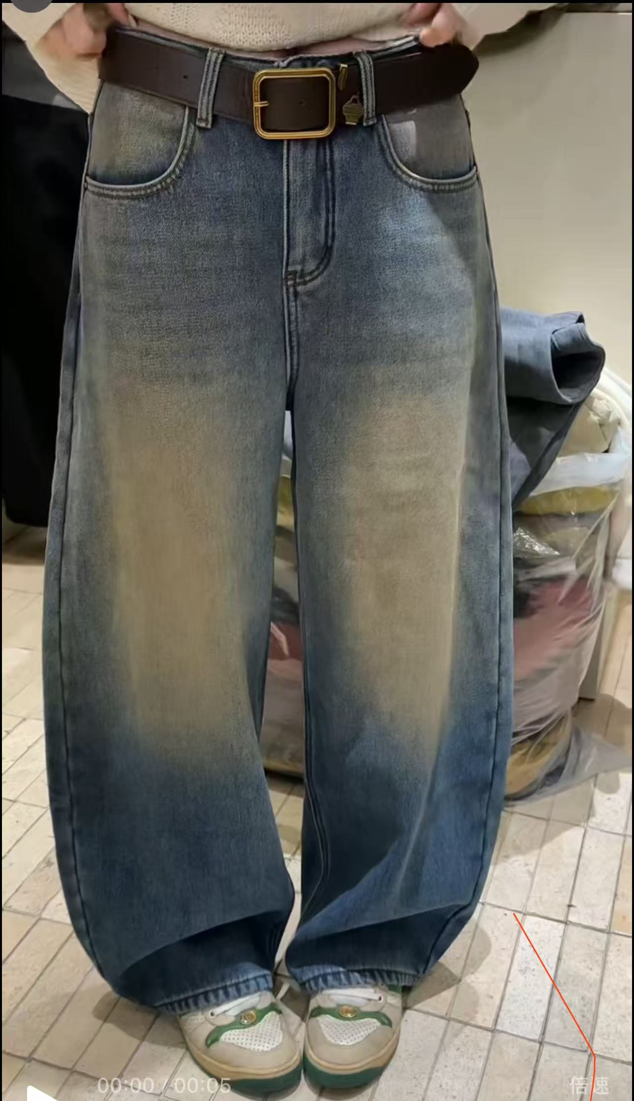 DALIANSU/大脸酥-4809  冬季设计感加绒显瘦弯刀牛仔裤