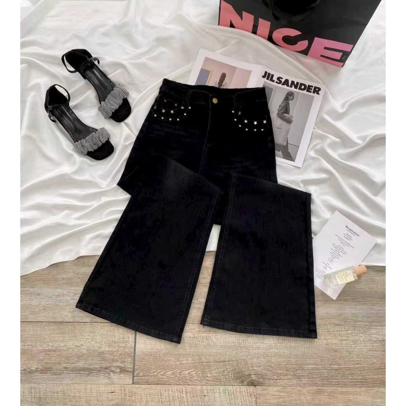 “少许现发“设计感不贴腿微喇牛仔裤秋季高腰宽松超火喇叭裤S9588