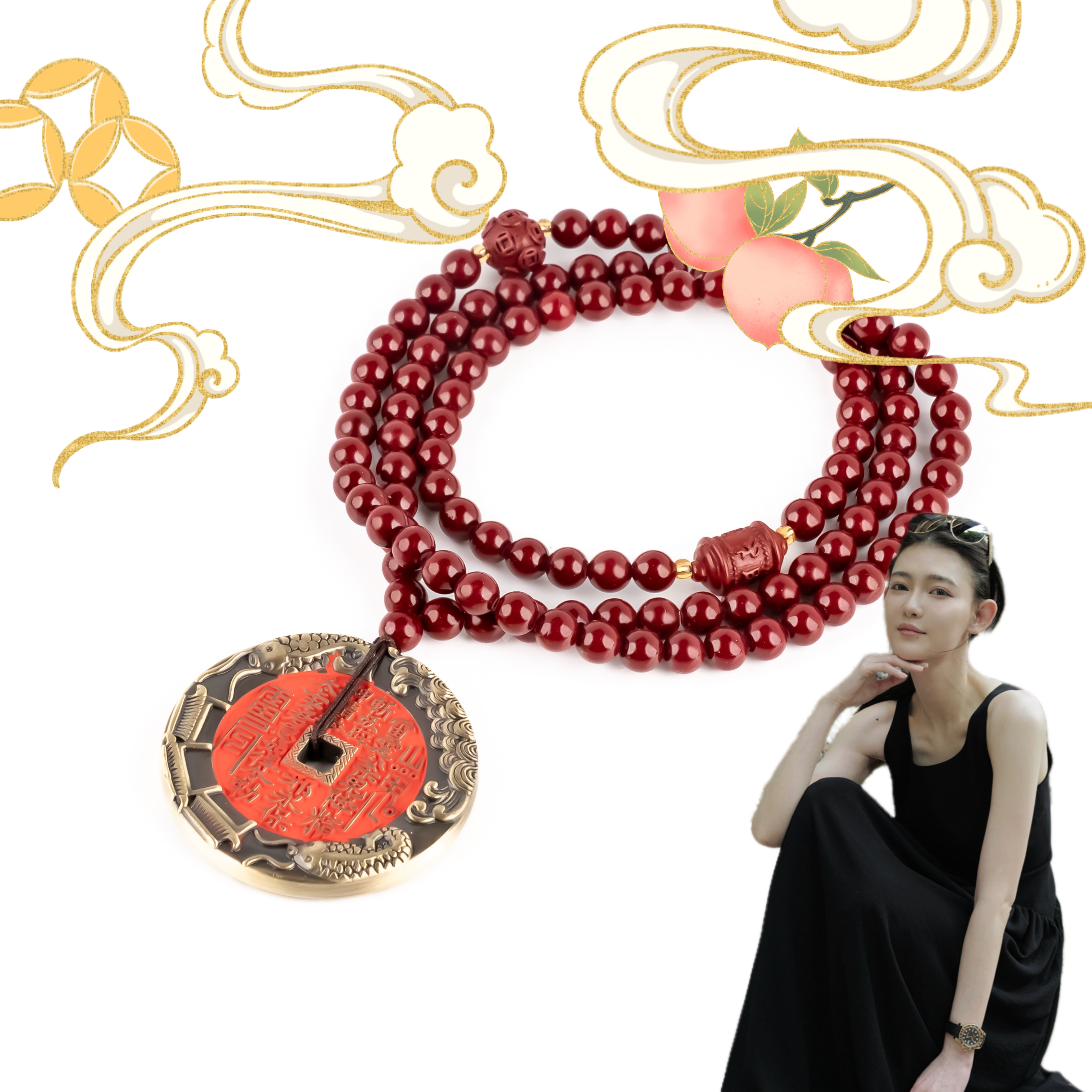 含辰砂工艺品S011十一岁生日礼 诸邪退避辰砂山鬼花项链