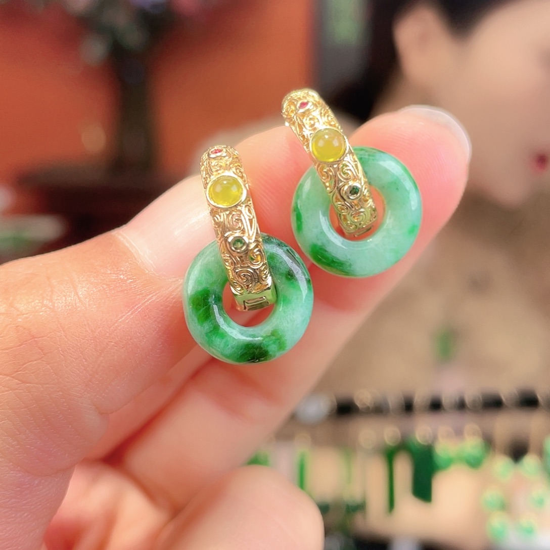 翡翠未镶嵌耳饰饰品