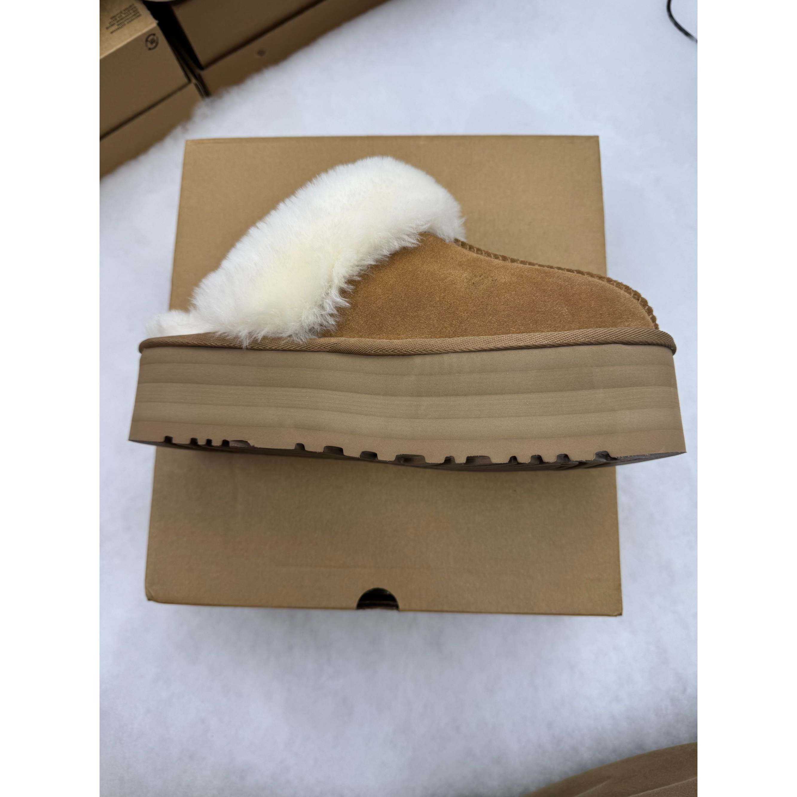 【5cm绑带星拖全新未拆封】秋冬桑坡雪地靴羊皮毛一体毛毛拖外穿