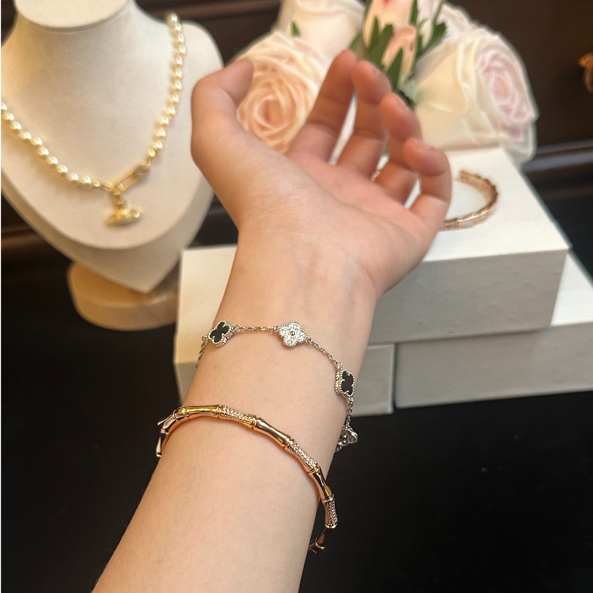 手链 【V金版本】CNC工艺-mini四叶草小熊猫时尚轻奢手链-029