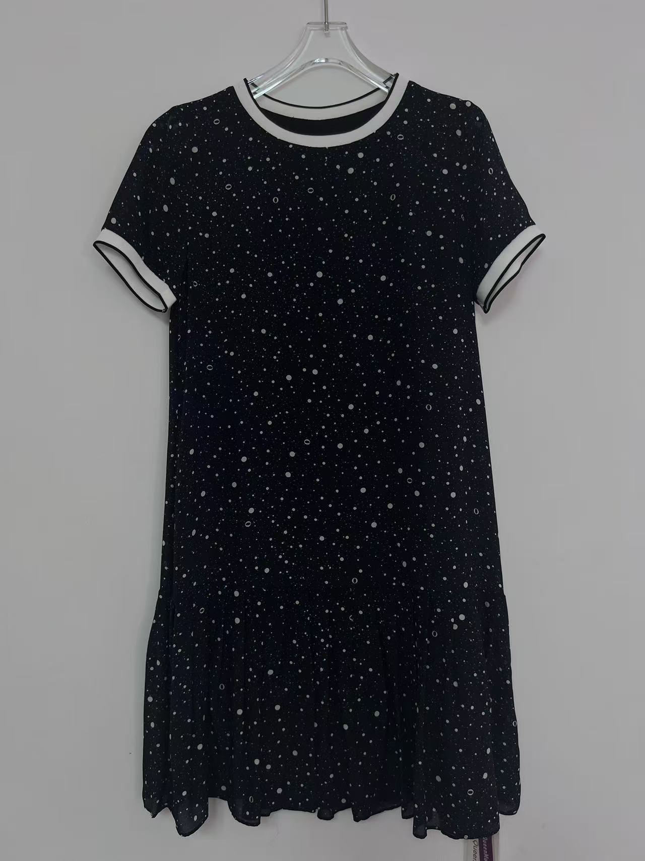 《雯雯心选》小圆点罗纹领显瘦收腰桑蚕丝连衣裙73656