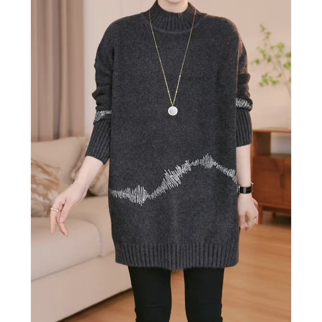 欧货毛衣女秋冬2024洋气大码中长款休闲时尚百搭针织衫打底衫1705