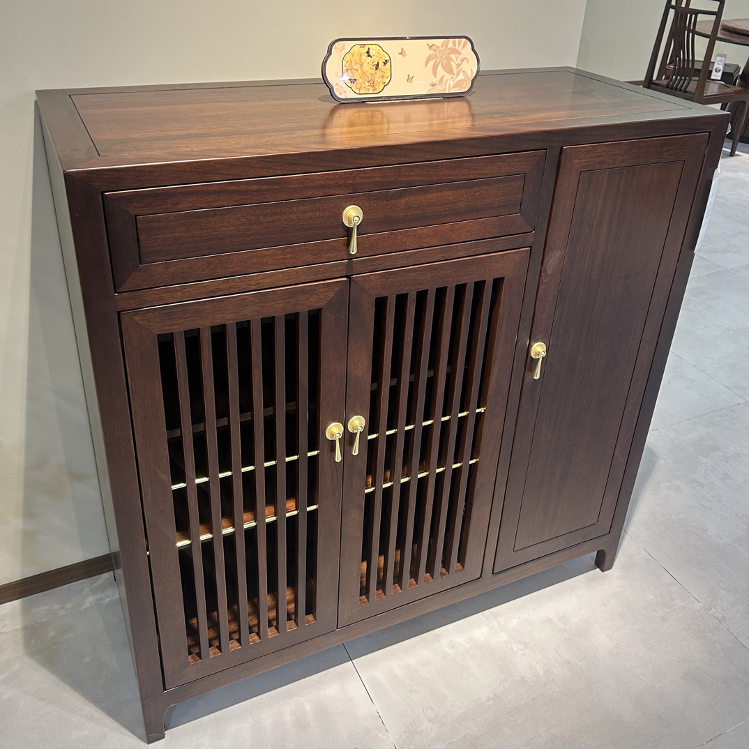 臻园实木大乌金木黑檀色鞋柜入户柜新中式客厅