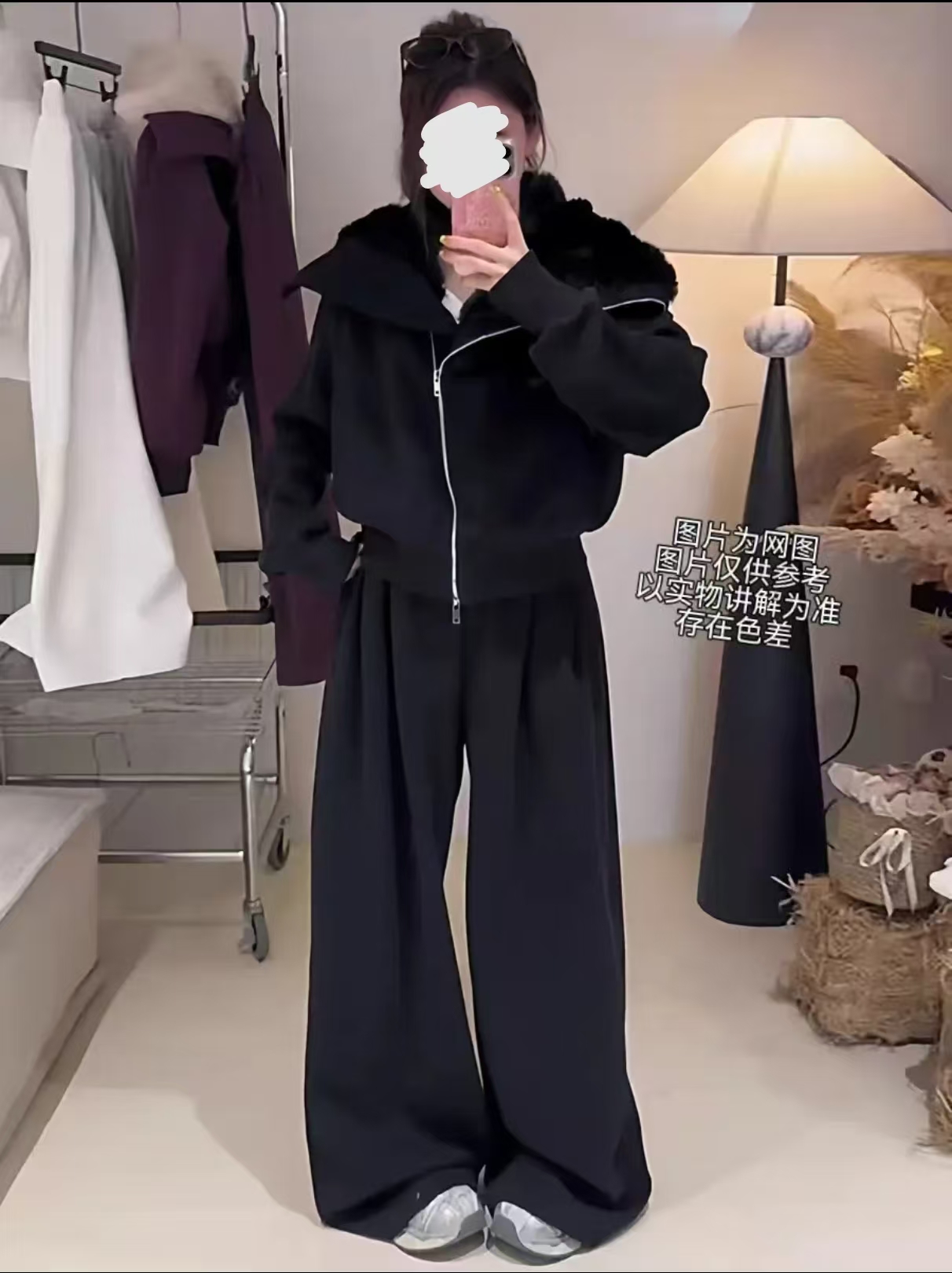 公主 2025冬季新款韩系大翻领拼接毛毛外套68395阔腿裤68398