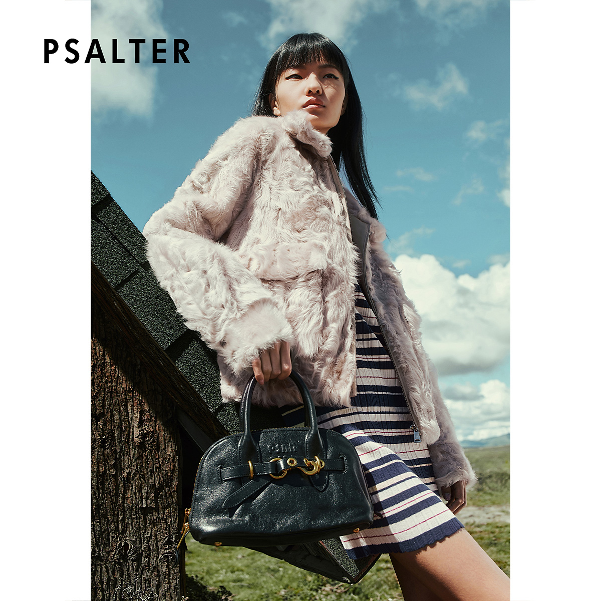 PSALTER诗篇浅驼色立领羊毛皮箱型短款皮草外套2025冬季新款
