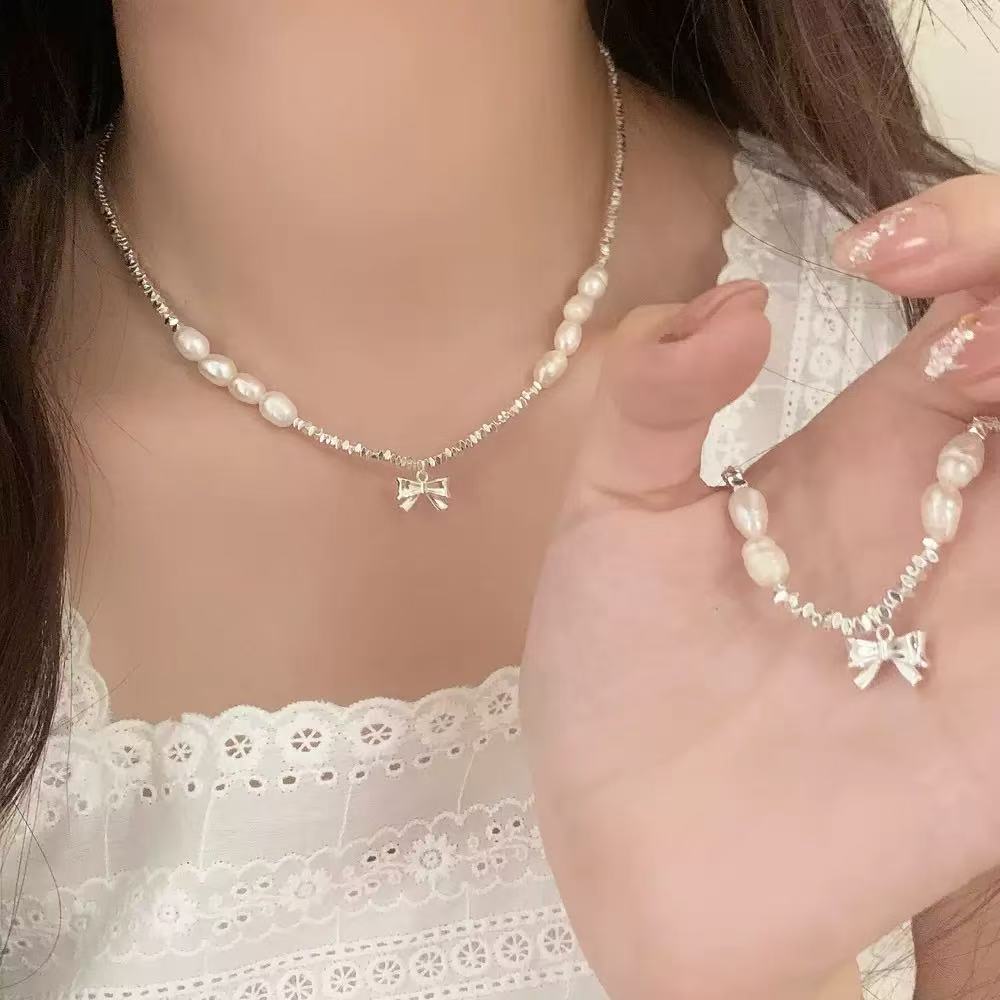 铜合金仿珍珠吊坠 【洗澡不用摘】仙女风淡水珍珠碎冰冰手链项链