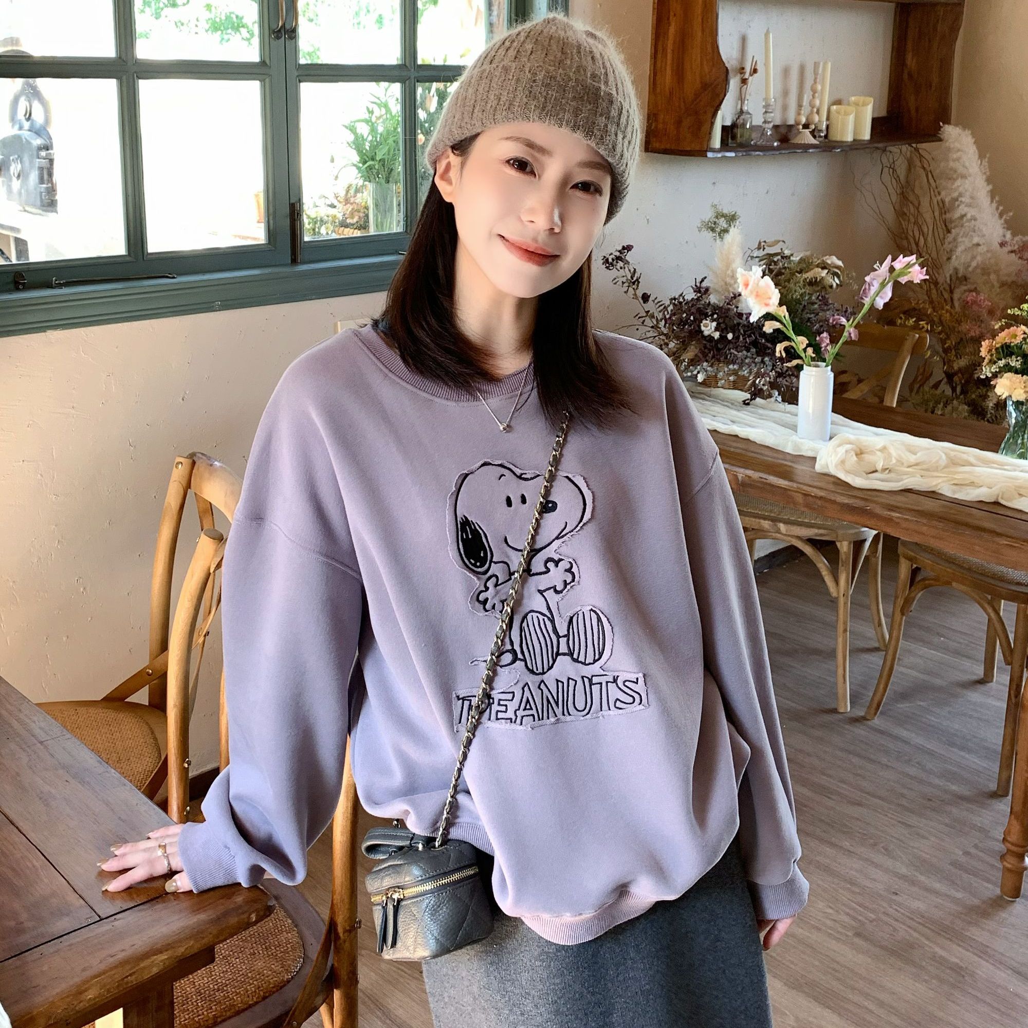 SUNCC自制 快乐小狗 加绒保暖韩系百搭休闲慵懒松弛ins卡通卫衣