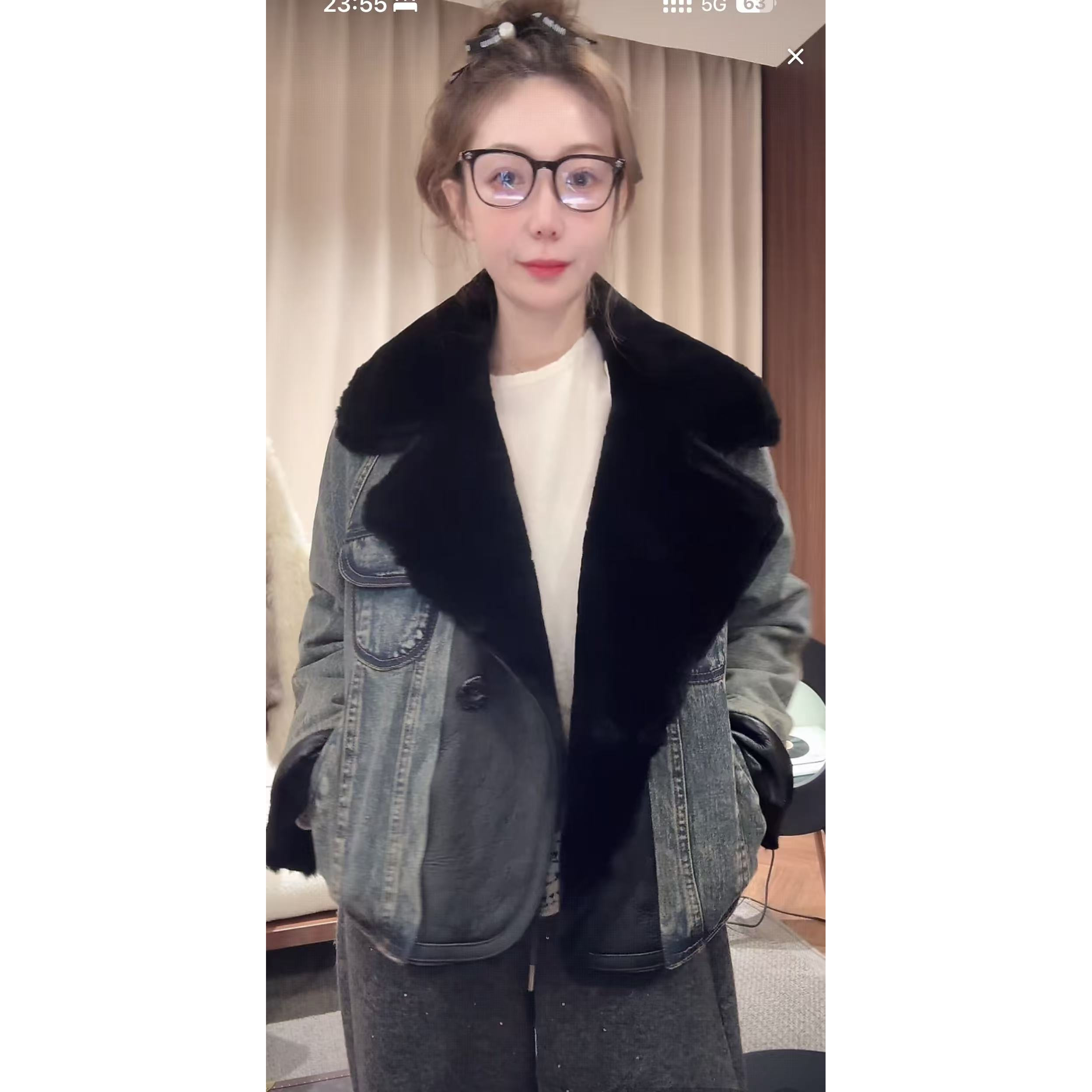 DEDM•STUDIO/秋冬气质重工水洗拼翻毛领鹅绒牛仔外套2510WT/53698