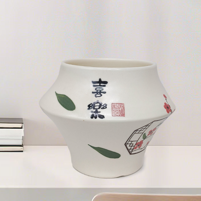 中国风陶瓷花盆手绘喜乐轻奢高级感桌面家用蝴蝶兰花卉