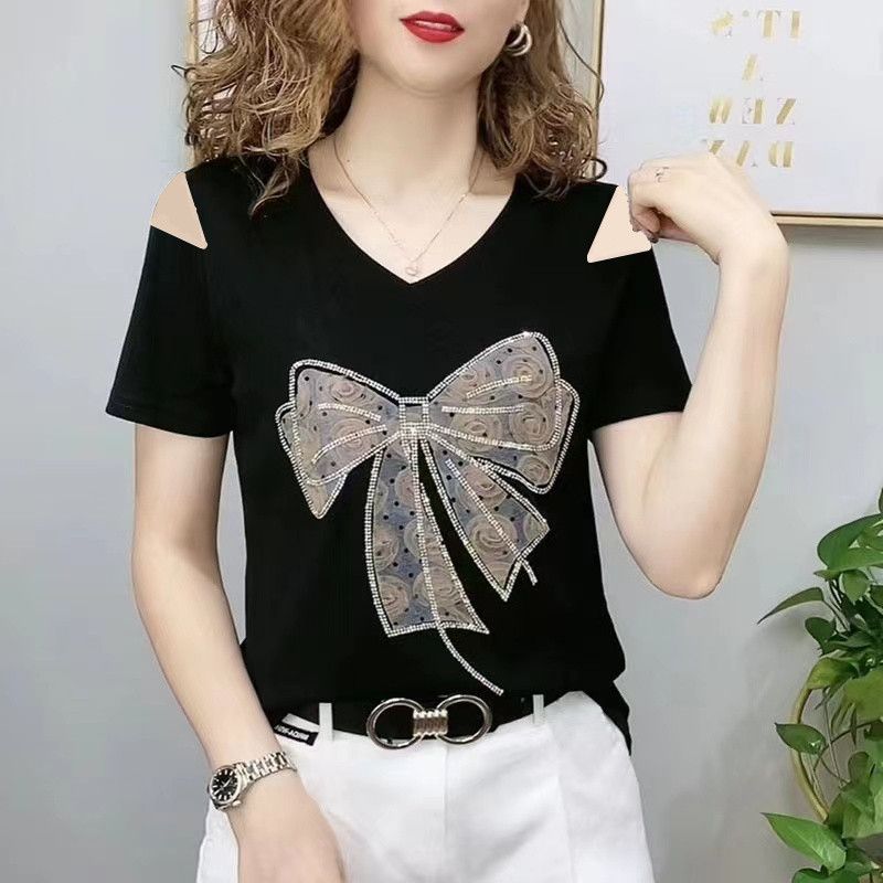 短袖恤女士夏新款修身显瘦时尚领体恤短款上衣今年流行漂亮