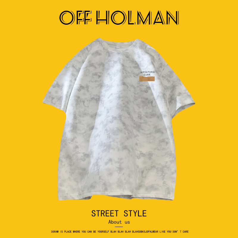 OFF HOLMAN潮流宽松时尚新款圆领扎染T恤美式休闲夏季印花短袖