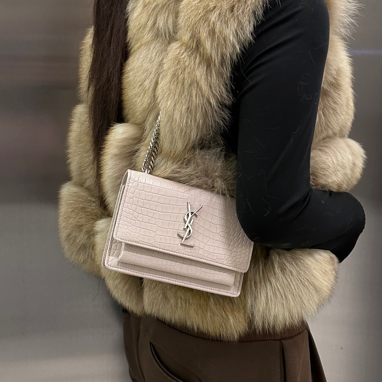 95新 YSL/圣罗兰 ysl 粉色日落小号斜挎包