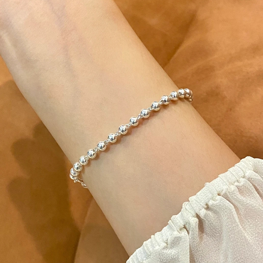 通体  999足银同款 K230佛珠4mm手链