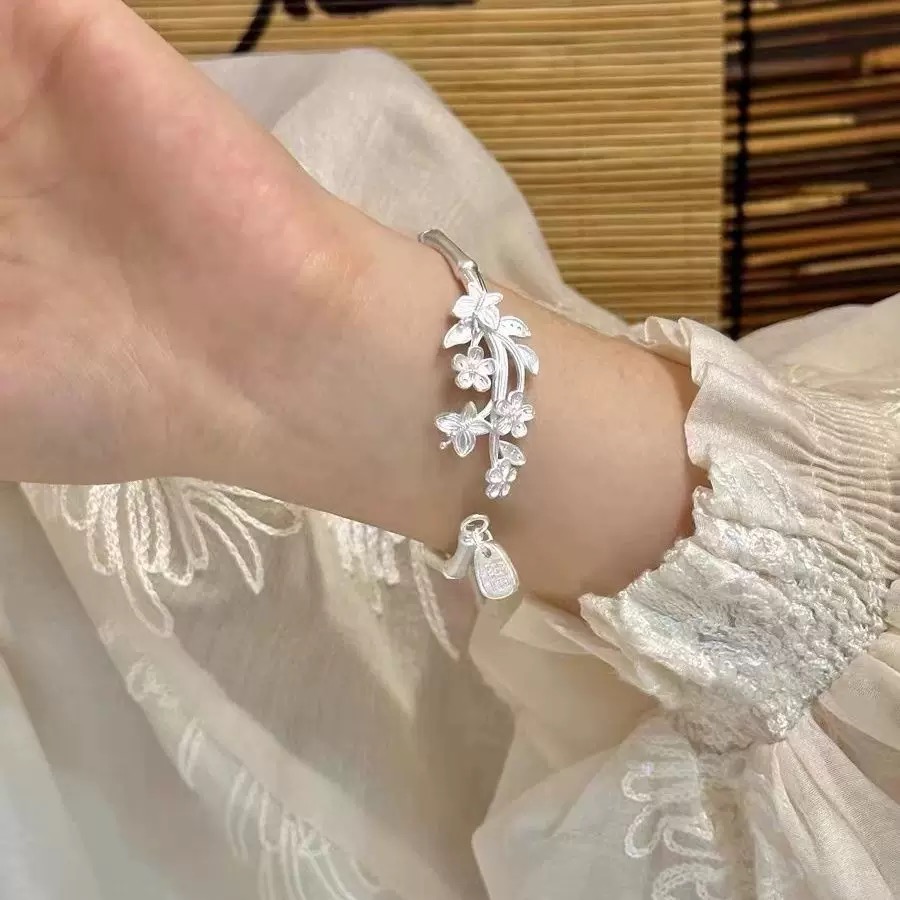 足银手镯 【开口手镯】足银999.9 清库存带证书礼盒包装