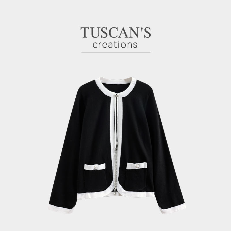 TUSCAN'S CREATIONS时尚百搭针织秋冬针织开衫撞色毛针织衫女