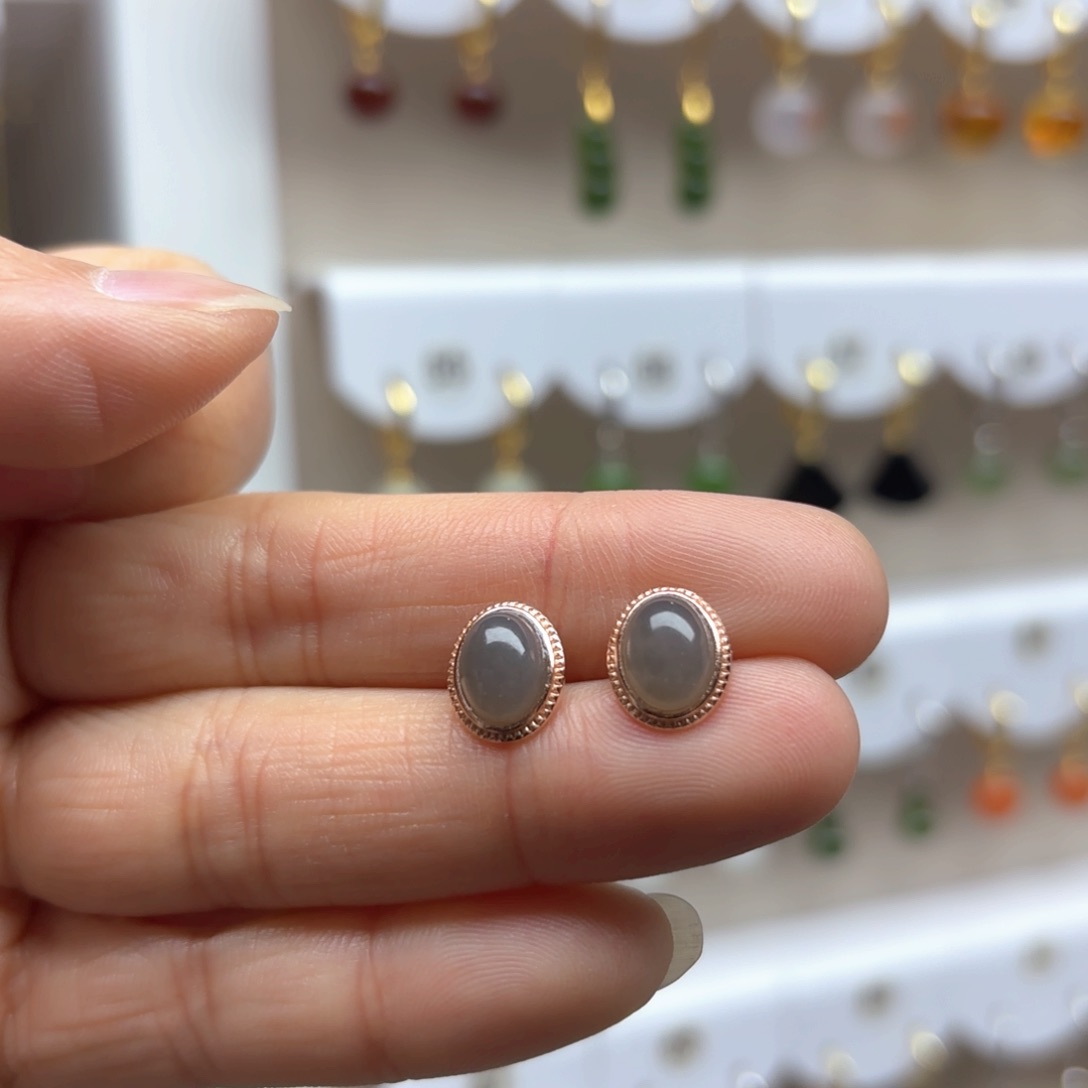 和田玉耳饰银S925镶嵌放漏款