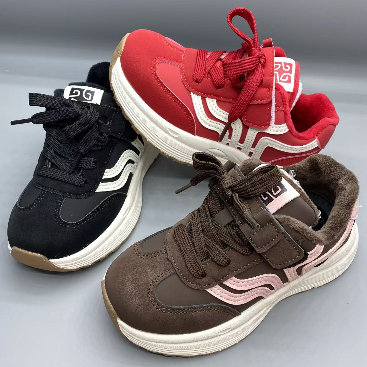 儿童皮面二棉魔术贴童鞋休闲鞋百搭时尚男童女童运动鞋9379