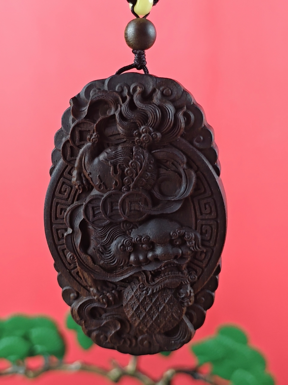 沉贵宝木雕双面龙牌项链吊坠车挂件手把件