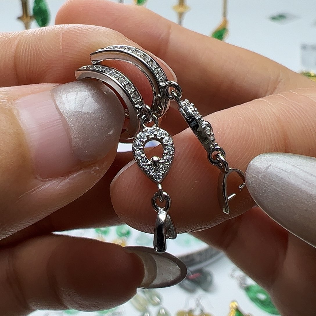 翡翠银S925镶嵌耳饰天然缅甸A货翡翠