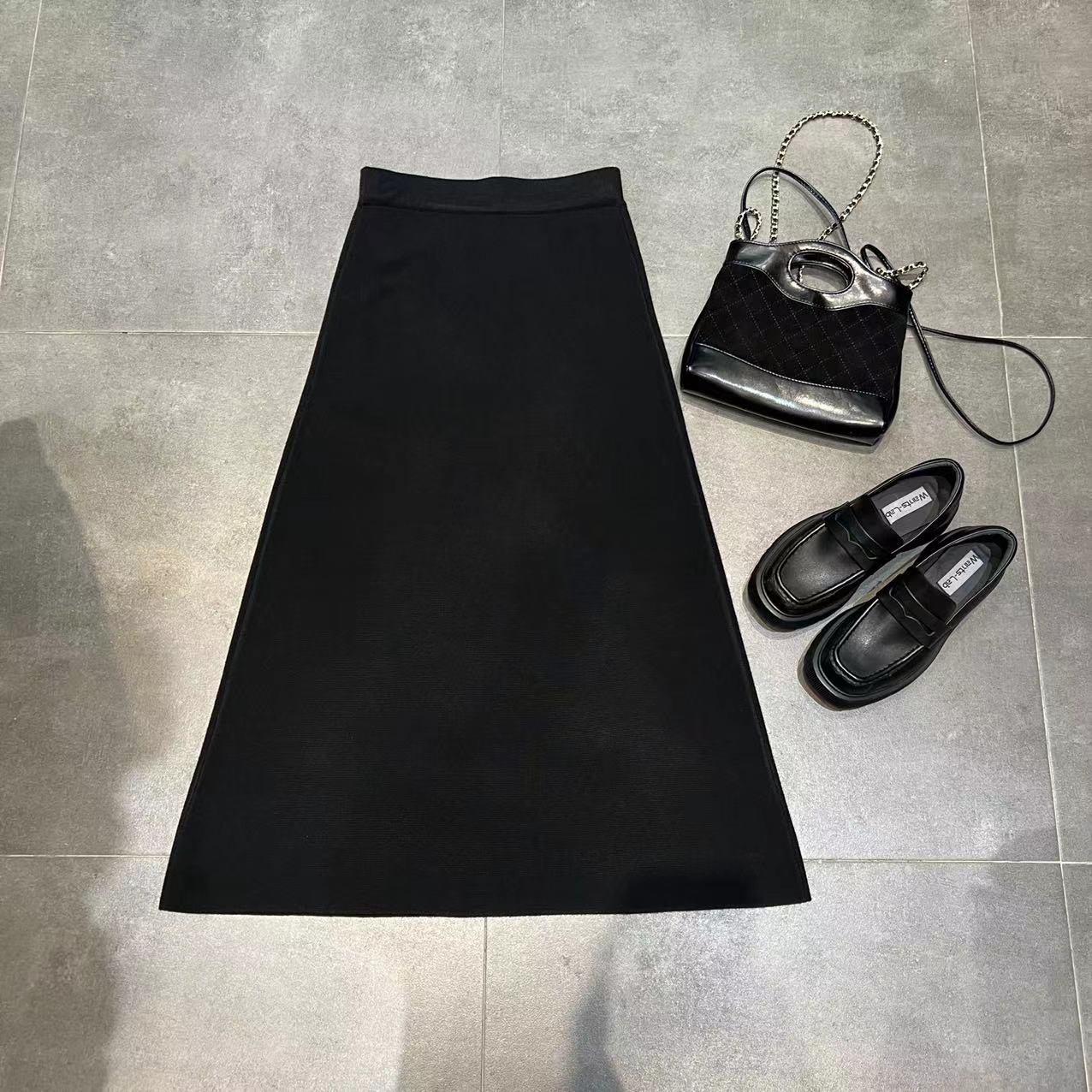 DEDM•STUDIO/气质百搭简约纯色松紧腰A字半身裙（v1144）