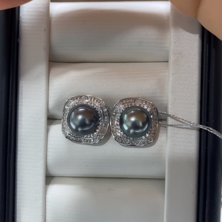 海水珍珠耳饰银S925镶嵌10-11mm