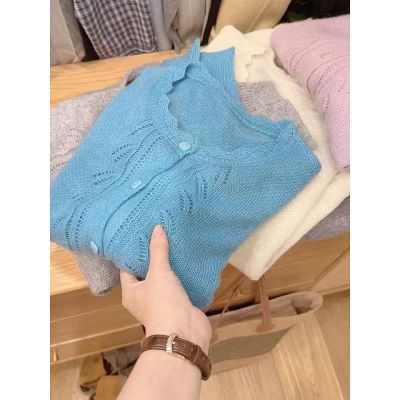 七言家巨好看！ins穿搭#景泰蓝金丝钩花方扣开衫3344
