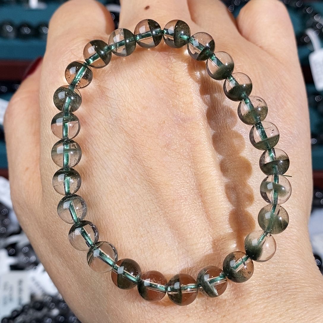 水晶手串未镶嵌一线天绿幽灵7.5mm