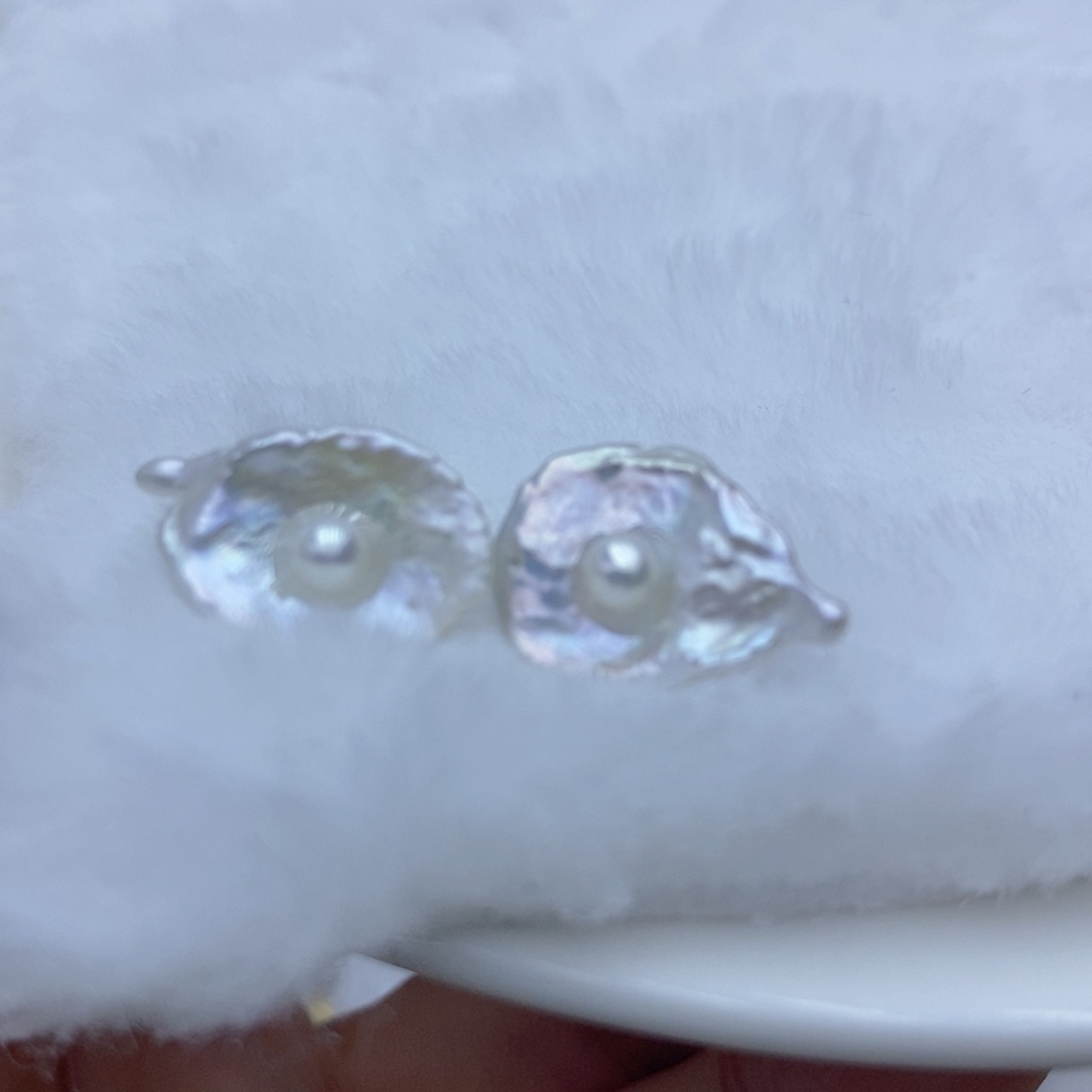 耳饰银S925镶嵌淡水珍珠