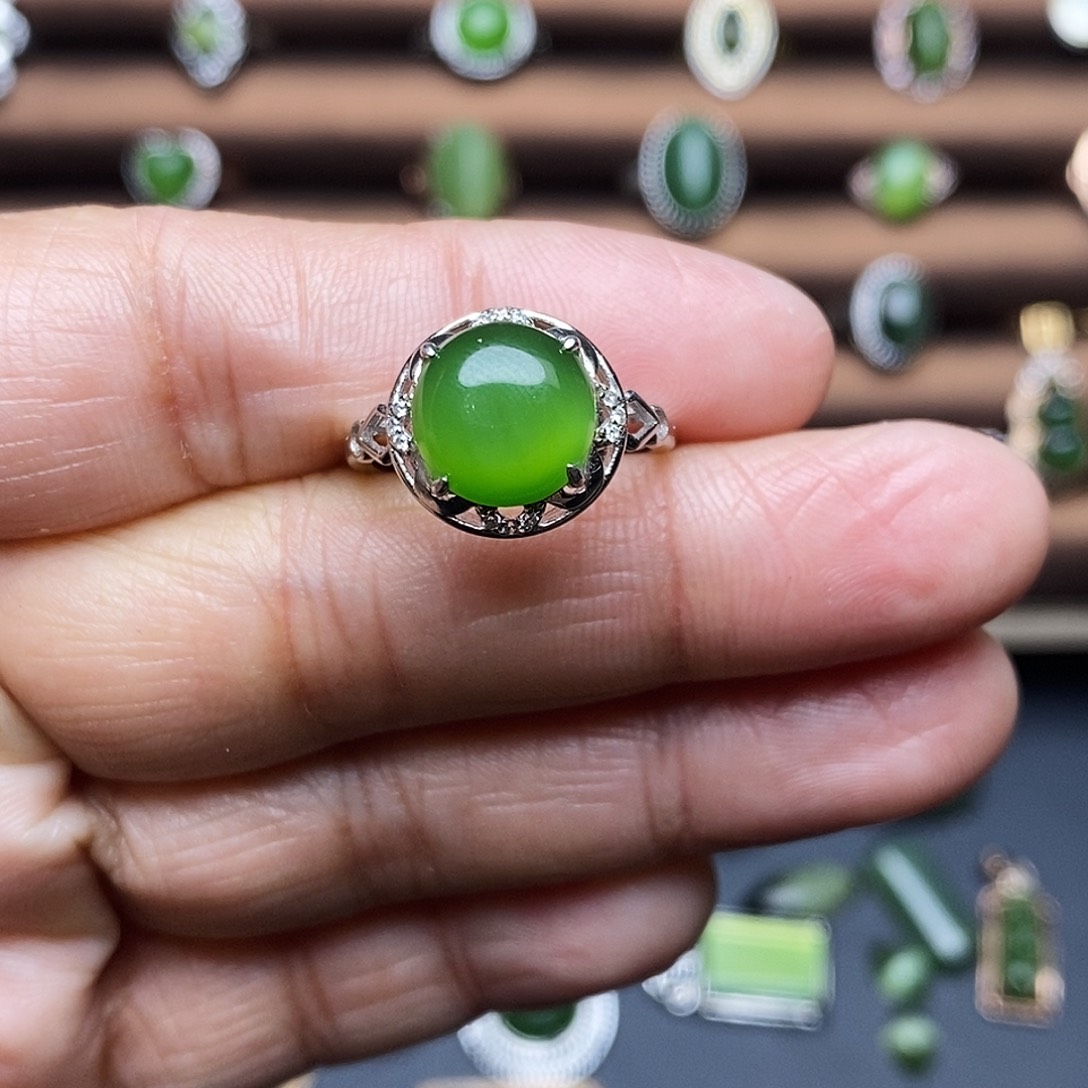 吊坠(不含链)银S925镶嵌和田玉（碧玉）戒指